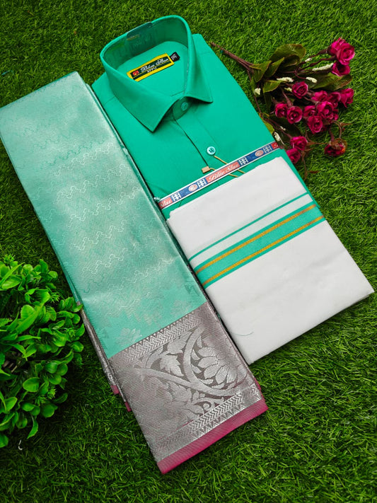 Semi Silk Saree, Dhoti & Shirt Combo Set GM024