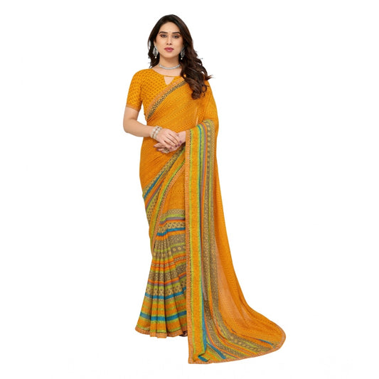 Generic Women's Georgette Printed Saree With Unstitched Blouse 5.5Mtr (Mustard)