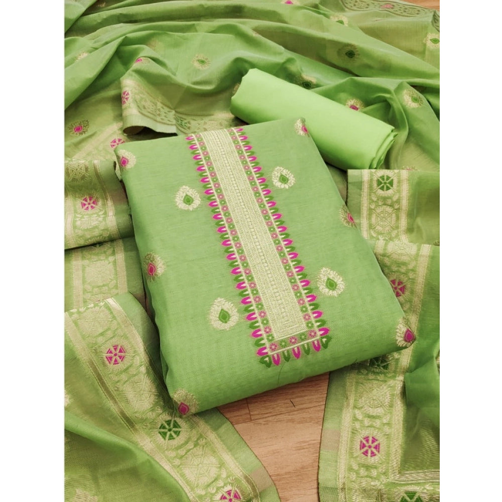 Generic Women's Banarasi Silk Printed Unstitched Salwar Suit Material With Dupatta (Pista, 3Mtrs)