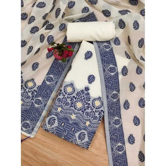 Generic Women's Banarasi Silk Printed Unstitched Salwar Suit Material With Dupatta (Navy Blue, 3Mtrs)