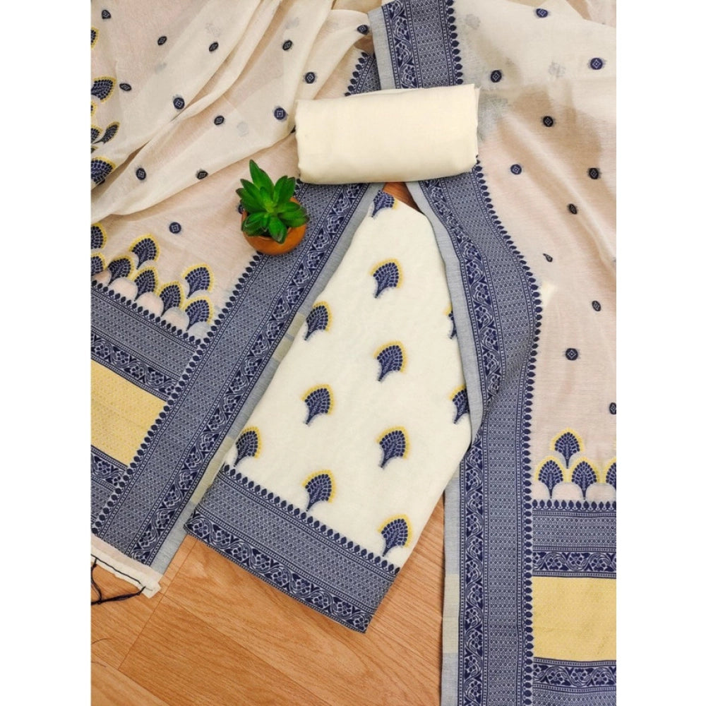 Generic Women's Banarasi Silk Printed Unstitched Salwar Suit Material With Dupatta (Navy Blue, 3Mtrs)