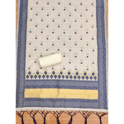 Generic Women's Banarasi Silk Printed Unstitched Salwar Suit Material With Dupatta (Navy Blue, 3Mtrs)