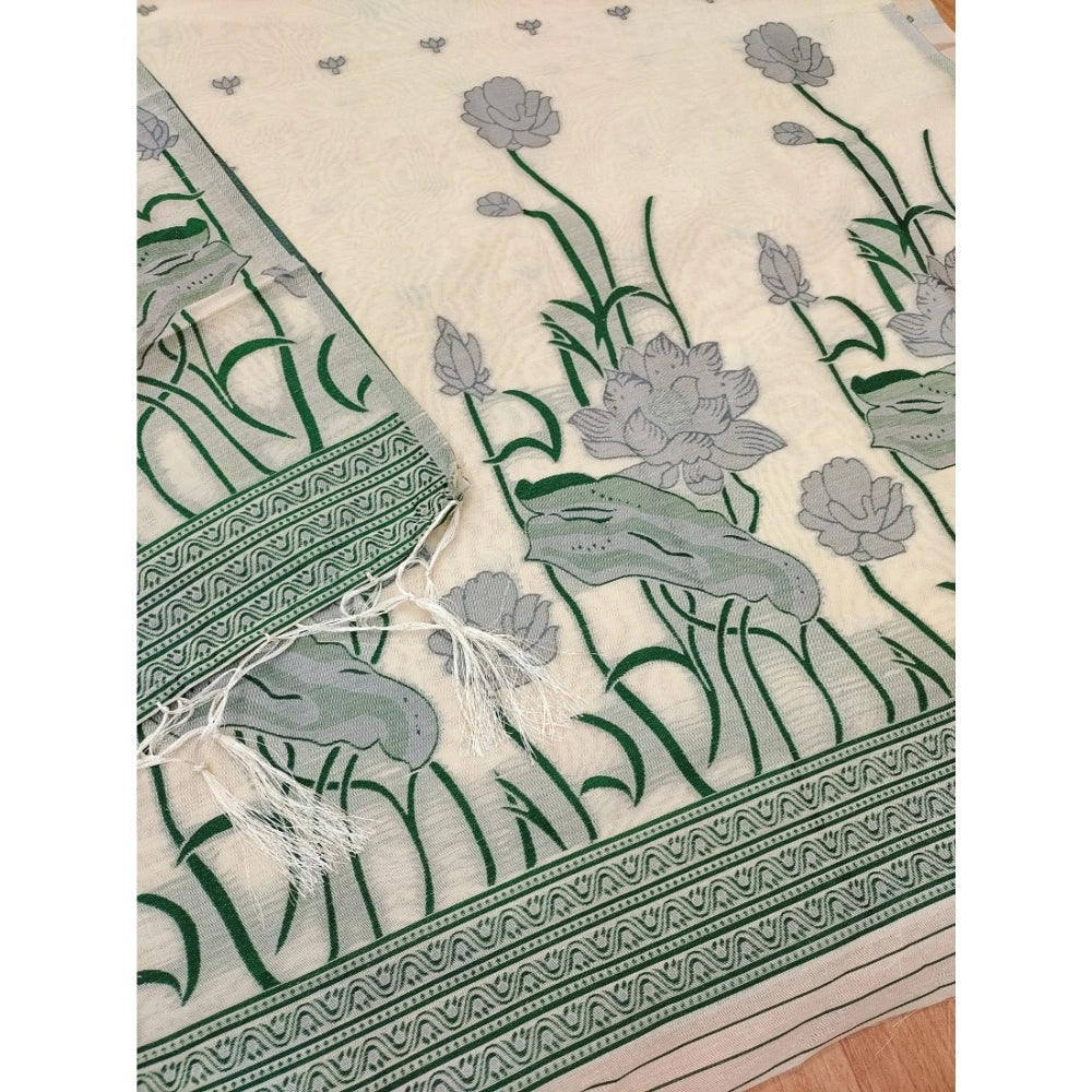 Generic Women's Banarasi Silk Printed Unstitched Salwar Suit Material With Dupatta (OffWhite, 3Mtrs)