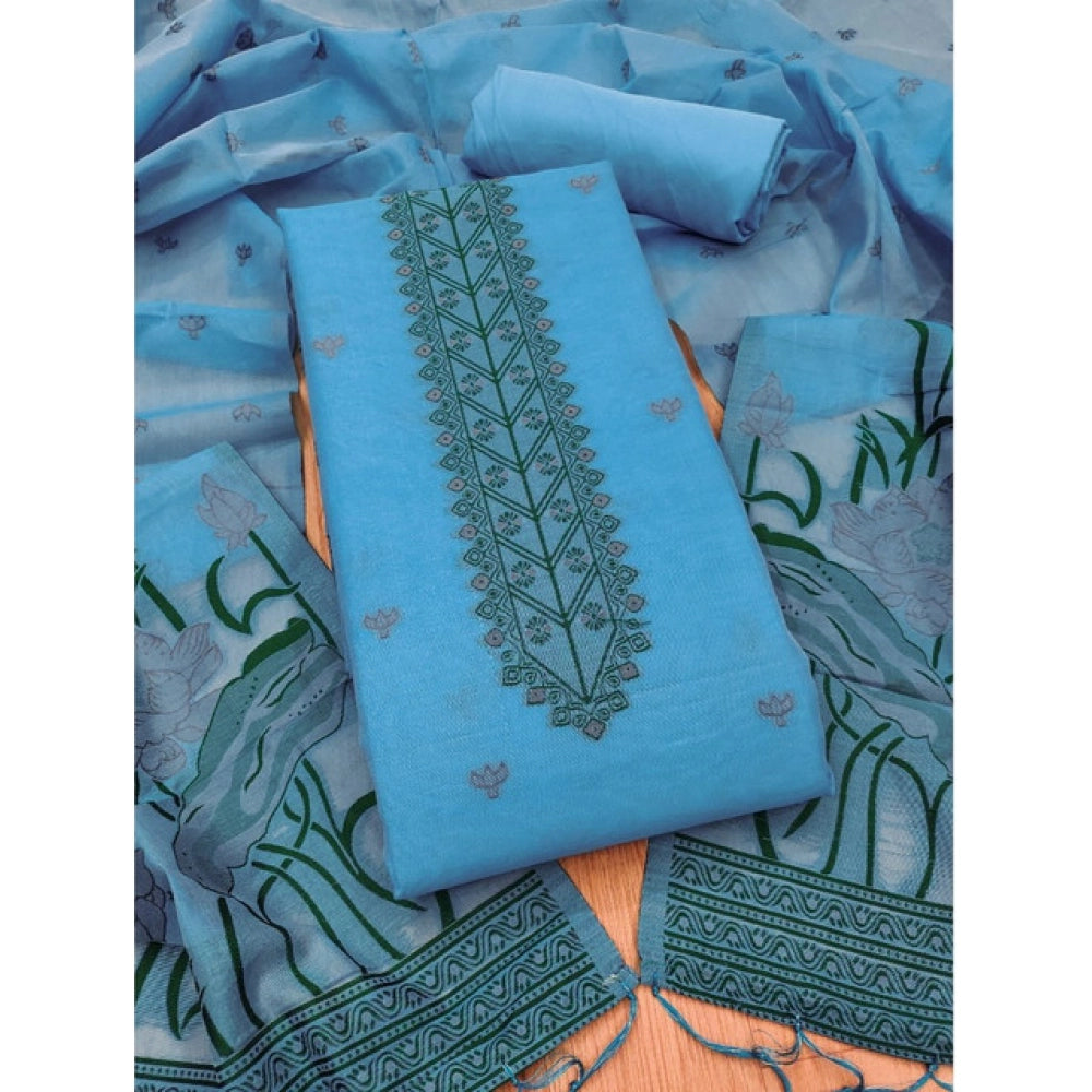 Generic Women's Banarasi Silk Printed Unstitched Salwar Suit Material With Dupatta (SkyBlue, 3Mtrs)
