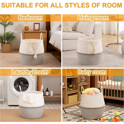 Generic Cotton Matka With Handle 14x12 Inch Storage Basket For Clothes (Gray White)