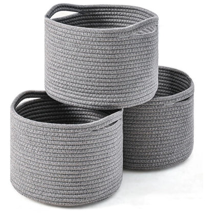 Generic Cotton 9x7 Inch Pack of 3 Storage Basket For Clothes (Gray)