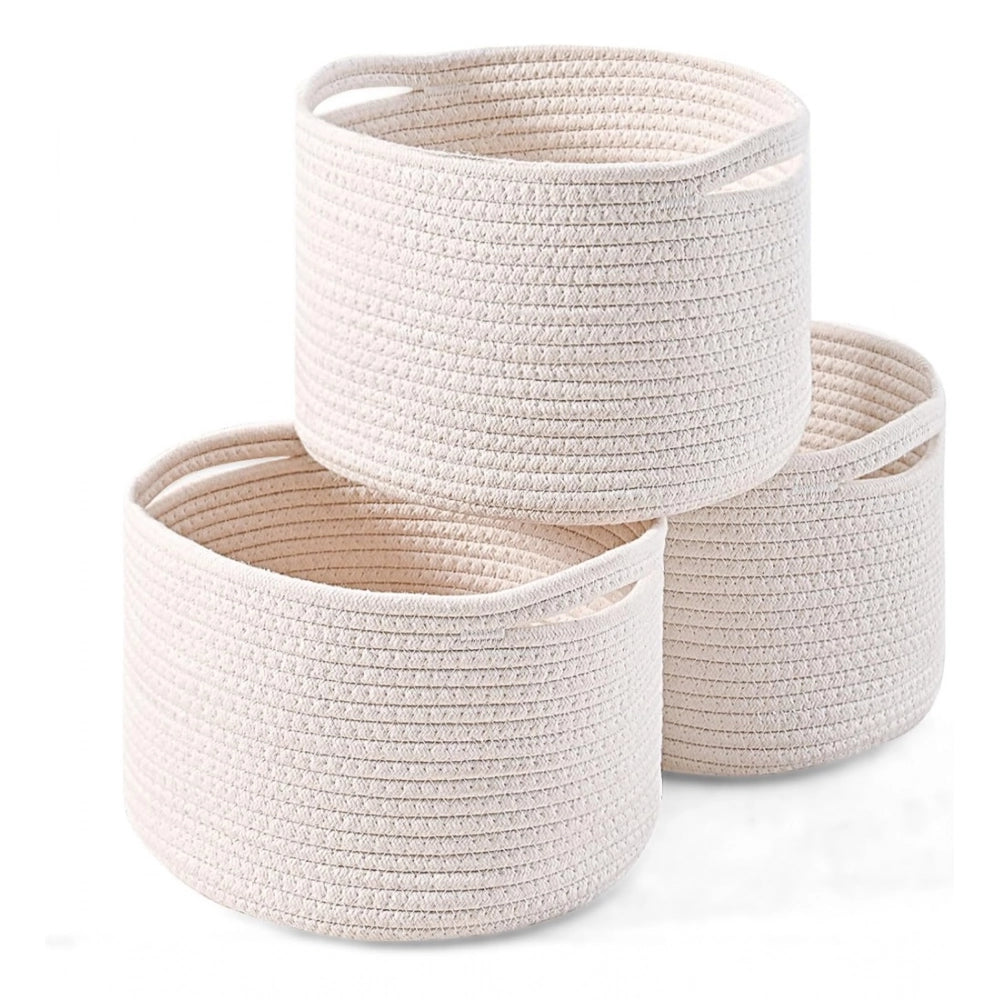 Generic Cotton 9x7 Inch Pack of 3 Storage Basket For Clothes (White)