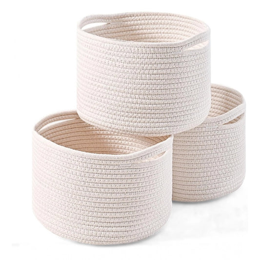 Generic Cotton 9x7 Inch Pack of 3 Storage Basket For Clothes (White)