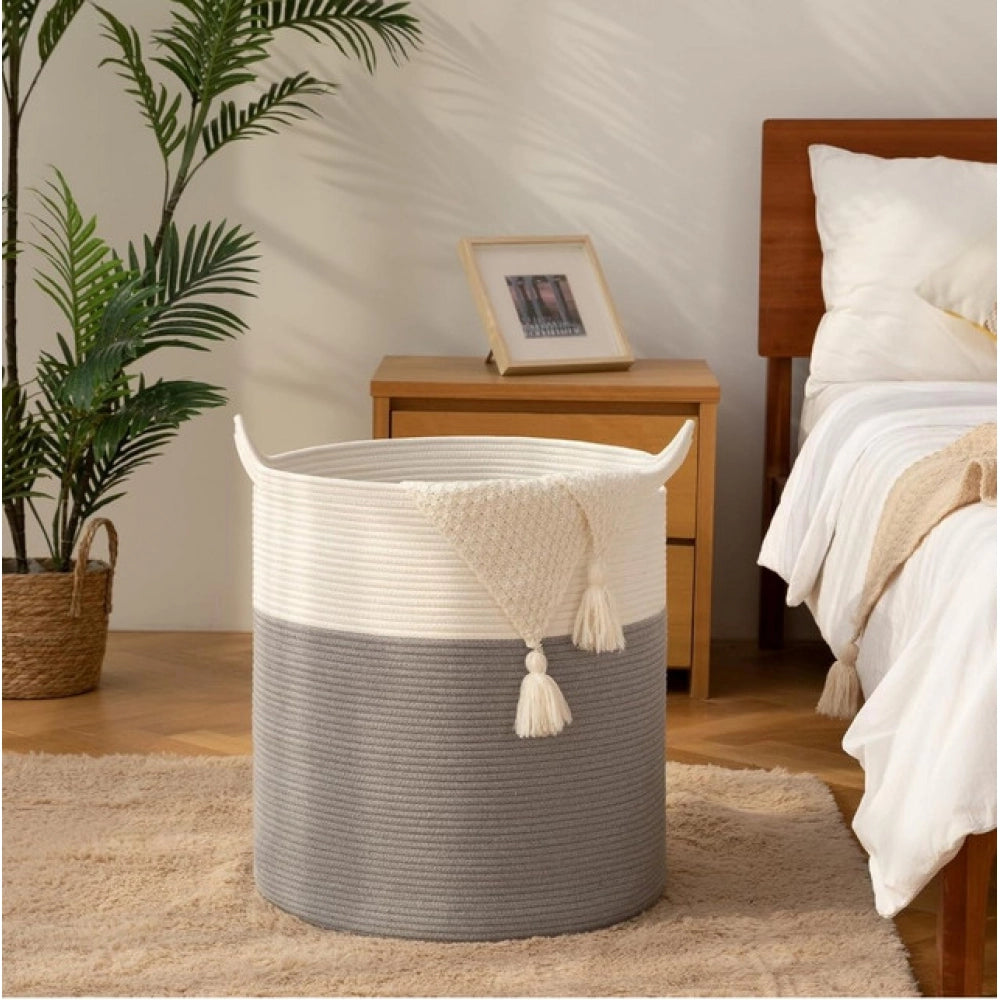 Generic Cotton 12x14 Inch- 1 Pcs Storage Basket For Clothes (Gray-White)