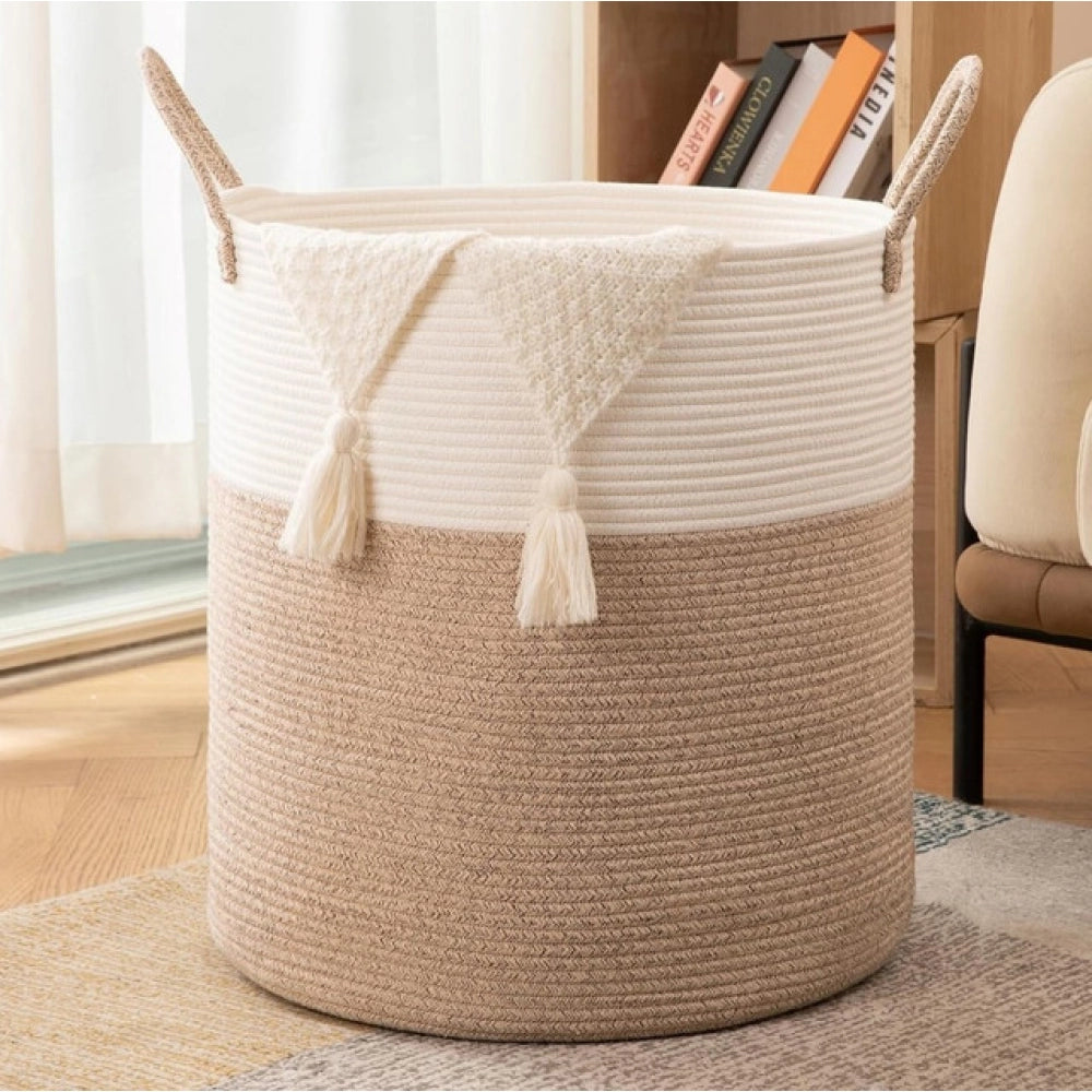 Generic Cotton 12x14 Inch-Kidi-Handle Storage Basket For Clothes (Kidi-White)