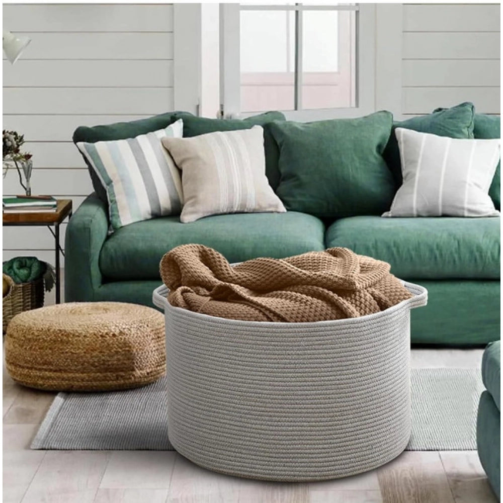 Generic Cotton 14x12 Inch Pack of 1 Storage Basket For Clothes (Gray)