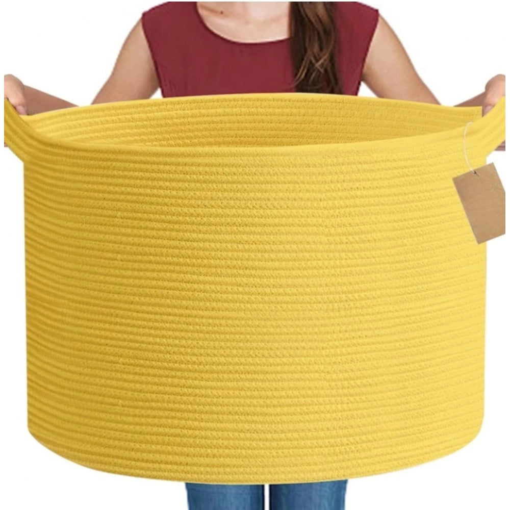 Generic Cotton 14x12 Inch Pack of 1 Storage Basket For Clothes (Yellow)