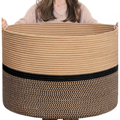 Generic Cotton Dori 16x14 Inch Storage Basket For Clothes (Beige-Beige Black)