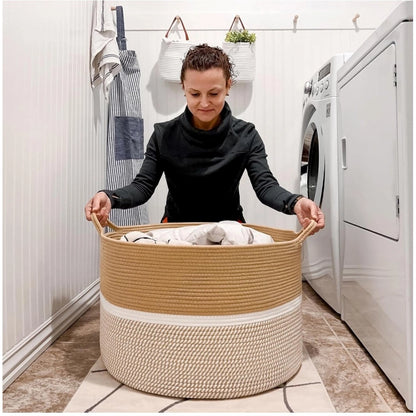 Generic Cotton Dori 16x14 Inch Storage Basket For Clothes (Beige-Beige White)