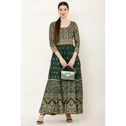 Generic Women's Casual Rayon 3-4th Sleeves Anarkali Kurti (Green)