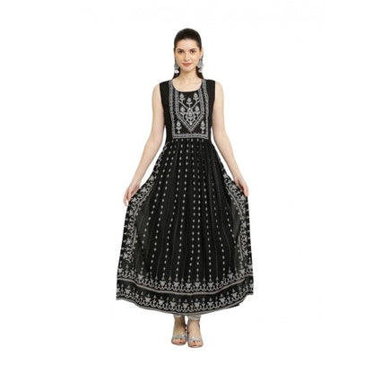 Generic Women's Casual Rayon Sleeveless Kurti (Black)