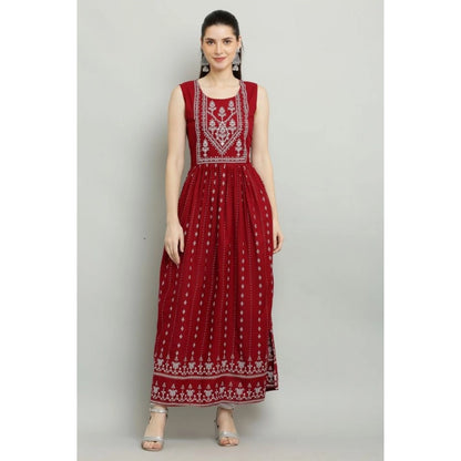 Generic Women's Casual Rayon Sleeveless Kurti (Maroon)