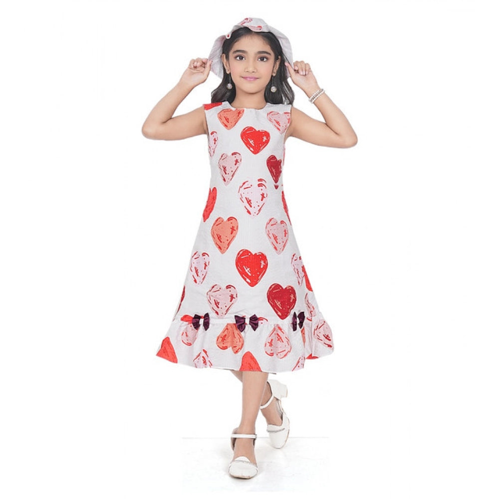 Generic Girl's Popcorn Printed Sleeve Less Round Neck Dress (Red)