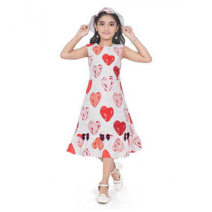 Generic Girl's Popcorn Printed Sleeve Less Round Neck Dress (Red)