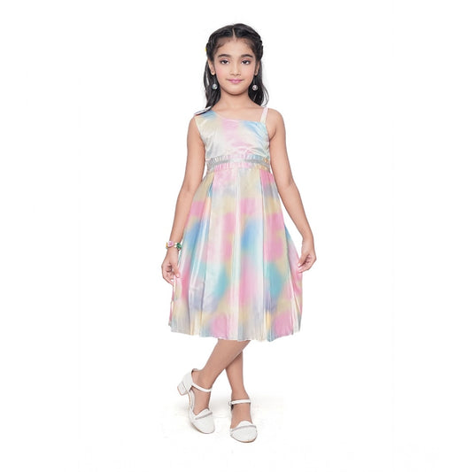 Generic Girl's Satin Soild Sleeve Less Designer Neck Dress (Multicolor)