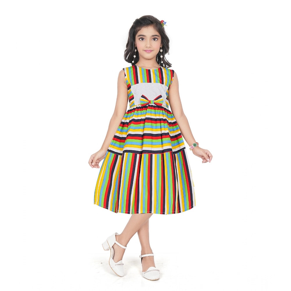 Generic Girl's Pure Cotton Striped Sleeve Less Round Neck Dress (Multicolor)
