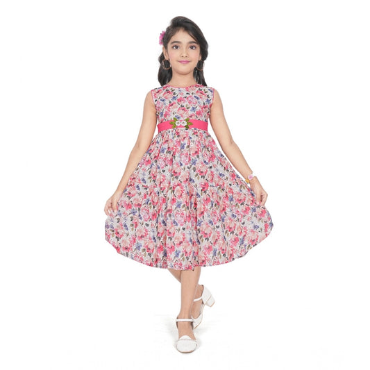 Generic Girl's Digital Chicken Printed Sleeve Less Round Neck Dress (Pink)