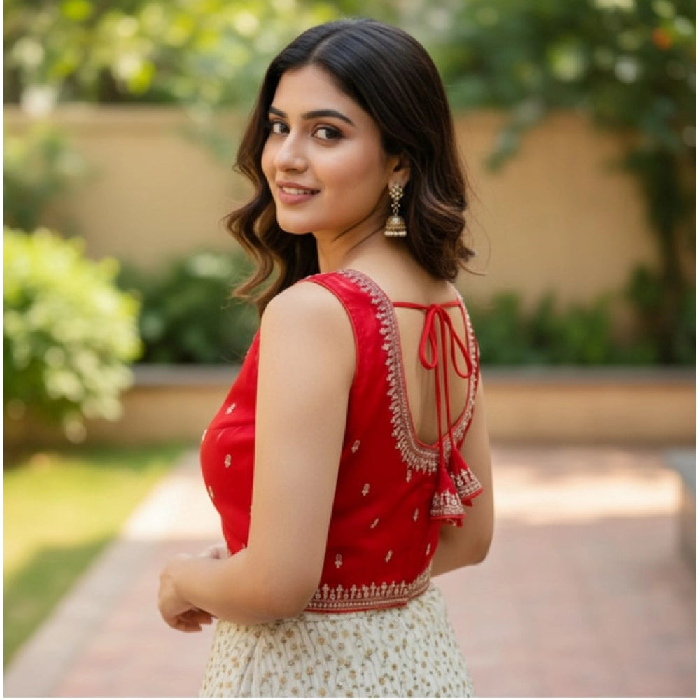 Generic Women's Zimmi Choo Sequin Work V-Neck Padded Blouse (Red 38 Ready (Self Alterable 36–40)