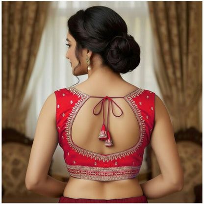 Generic Women's Zimmi Choo Sequin Work V-Neck Padded Blouse (Red 38 Ready (Self Alterable 36–40)