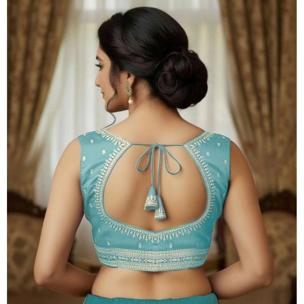 Generic Women's Zimmi Choo Sequin Work V-Neck Padded Blouse (Sky Blue 38 Ready (Self Alterable 36–40)