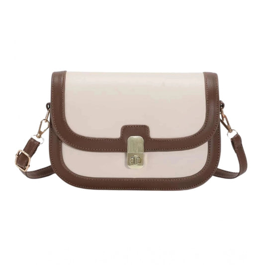 Generic Women's PU Leather Zipper Sling Bag (Beige)